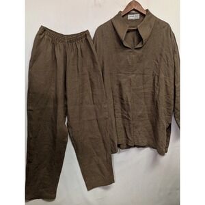 Vintage Opus‎ 204 Seattle Natural linen Handmade Top Pants Set Lagenlook 2 P